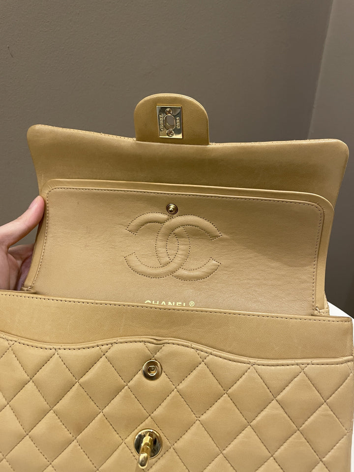 Chanel Vintage Classic Quilted Medium Double Flap Beige Lambskin