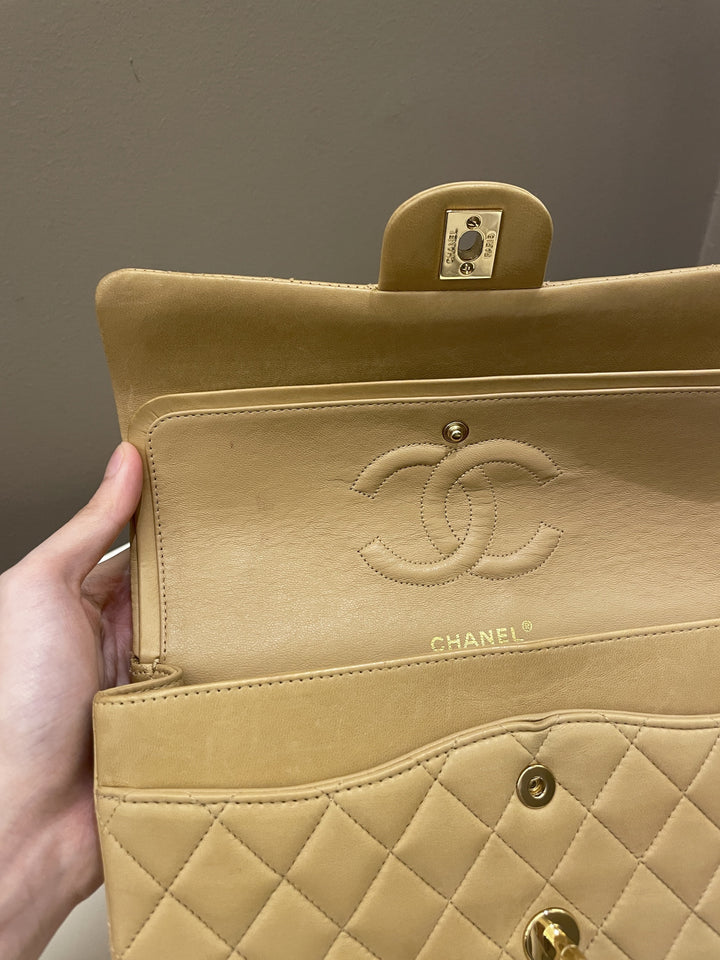 Chanel Vintage Classic Quilted Medium Double Flap Beige Lambskin