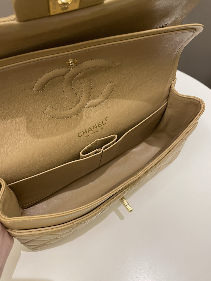 Chanel Vintage Classic Quilted Medium Double Flap Beige Lambskin