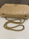 Chanel Vintage Classic Quilted Medium Double Flap Beige Lambskin