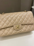 Chanel Classic Quilted Medium Double Flap Beige Claire Caviar