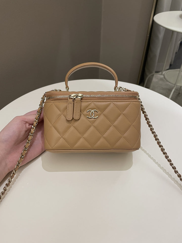 Chanel Top Handle Vanity Rectangular Dark Beige Lambskin