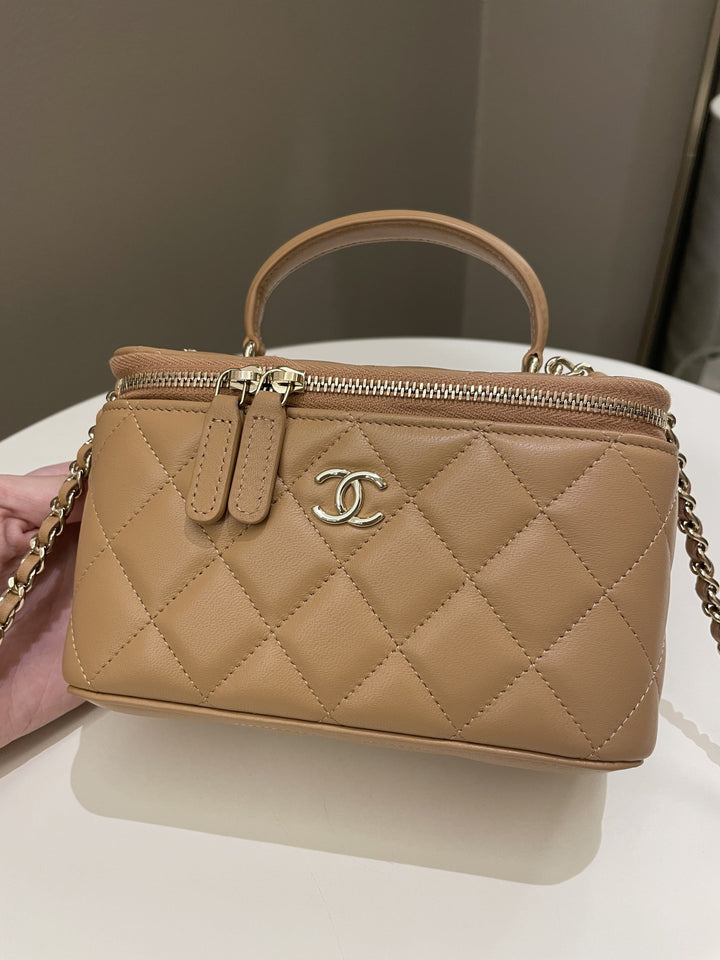 Chanel Top Handle Vanity Rectangular Dark Beige Lambskin