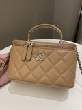 Chanel Top Handle Vanity Rectangular Dark Beige Lambskin