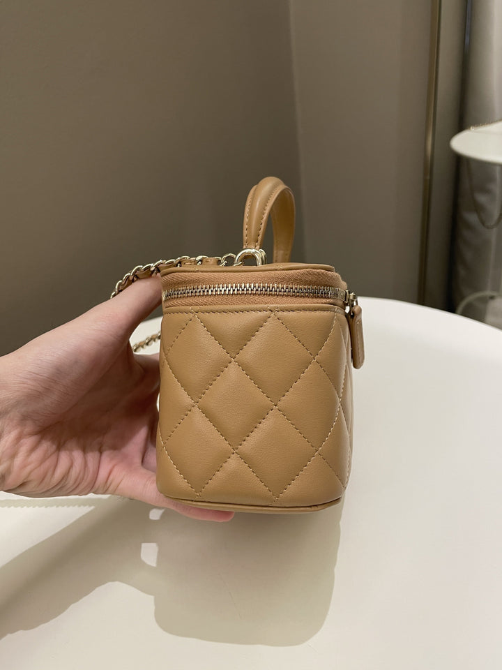 Chanel Top Handle Vanity Rectangular Dark Beige Lambskin