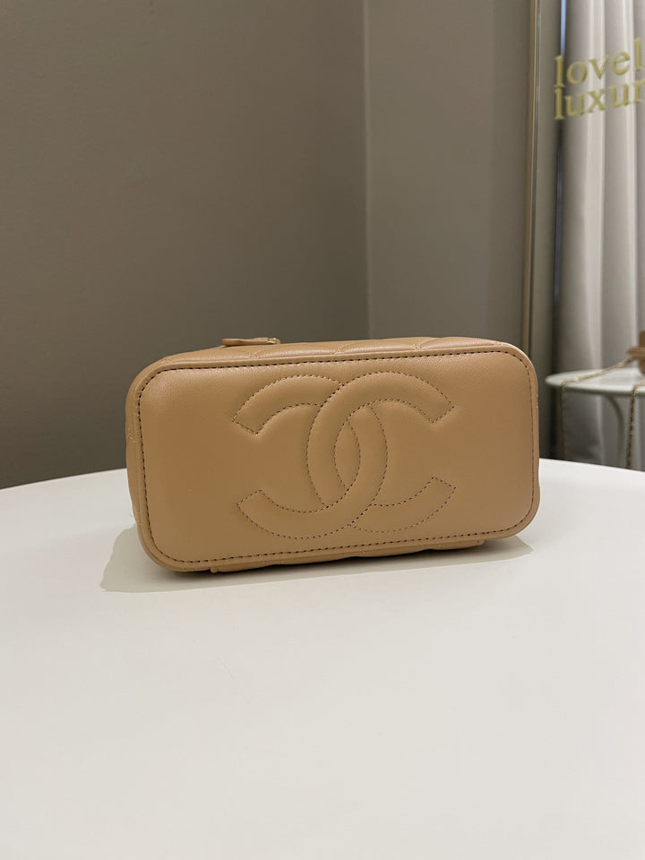 Chanel Top Handle Vanity Rectangular Dark Beige Lambskin