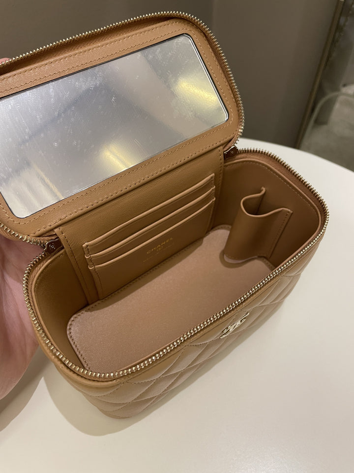 Chanel Top Handle Vanity Rectangular Dark Beige Lambskin