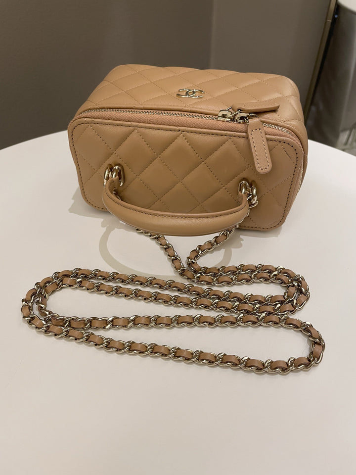 Chanel Top Handle Vanity Rectangular Dark Beige Lambskin