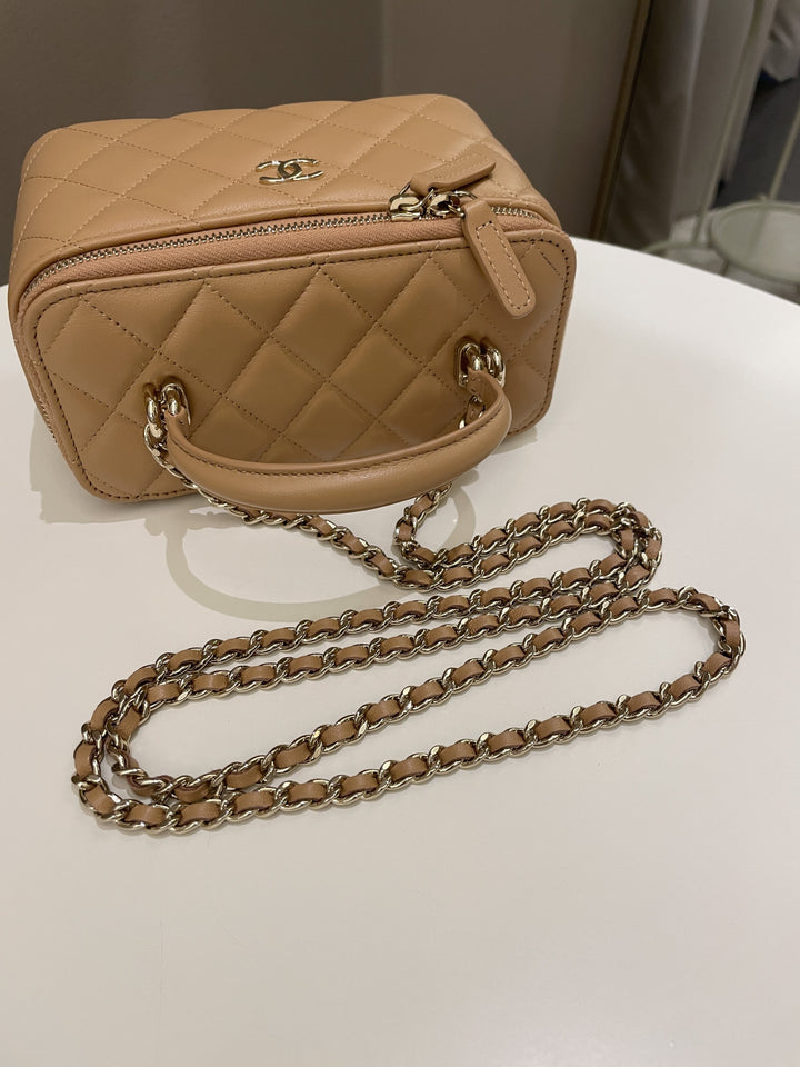 Chanel Top Handle Vanity Rectangular Dark Beige Lambskin