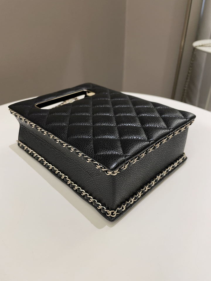 Chanel Evening Handle Chain Box Bag Black Caviar