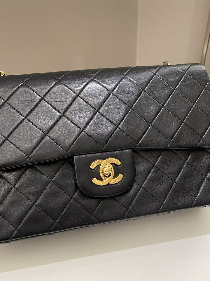 Chanel Vintage Classic Quilted Medium Double Flap Black Lambskin
