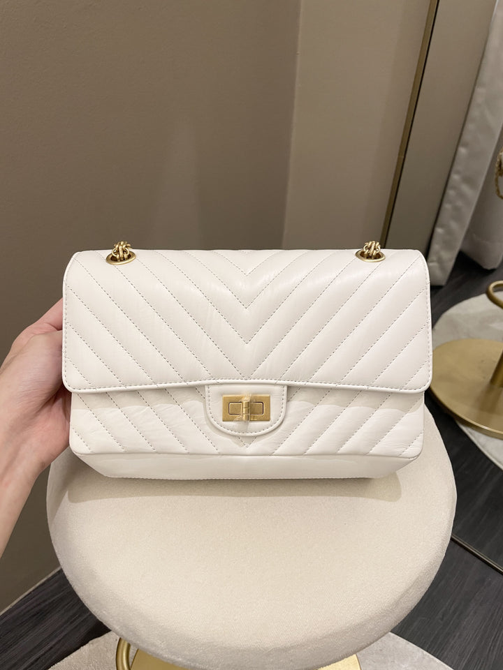 Chanel 2.55 225 Chevron Reissue Double Flap White Calfskin