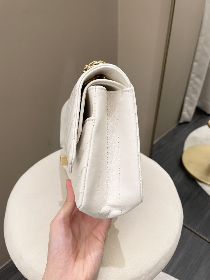 Chanel 2.55 225 Chevron Reissue Double Flap White Calfskin