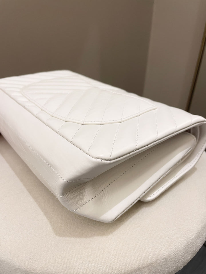 Chanel 2.55 225 Chevron Reissue Double Flap White Calfskin