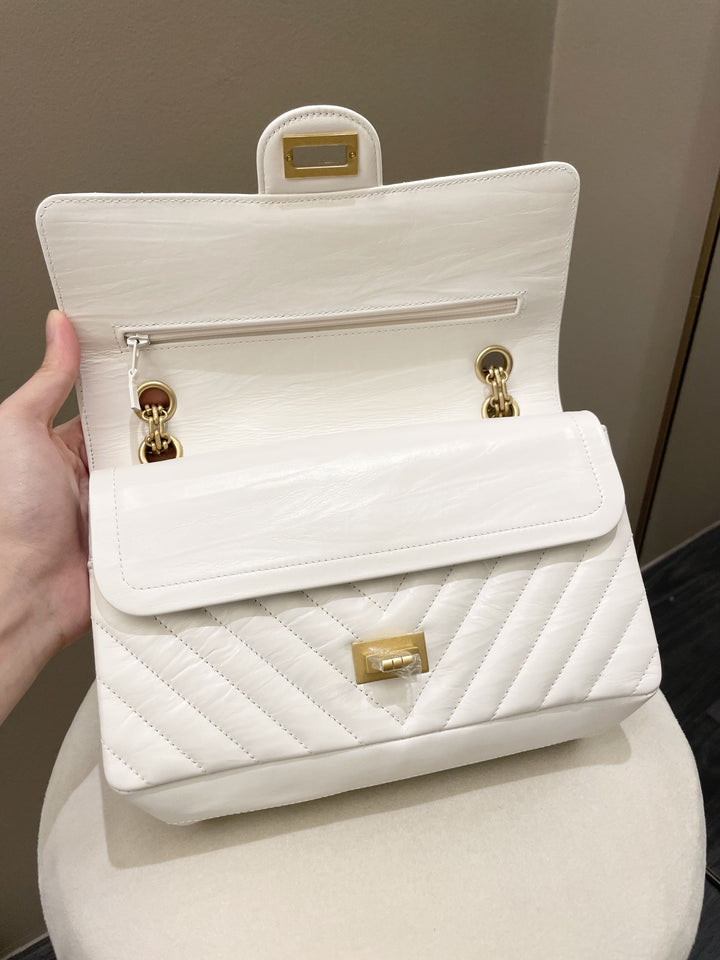 Chanel 2.55 225 Chevron Reissue Double Flap White Calfskin