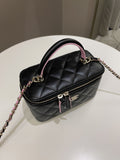 Chanel 23P Quilted Mini Vanity Rectangular Top Handle Black/ Pink Lambskin