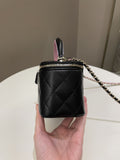 Chanel 23P Quilted Mini Vanity Rectangular Top Handle Black/ Pink Lambskin