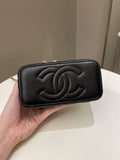 Chanel 23P Quilted Mini Vanity Rectangular Top Handle Black/ Pink Lambskin
