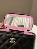 Chanel 23P Quilted Mini Vanity Rectangular Top Handle Black/ Pink Lambskin
