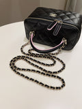 Chanel 23P Quilted Mini Vanity Rectangular Top Handle Black/ Pink Lambskin
