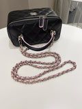 Chanel 23P Quilted Mini Vanity Rectangular Top Handle Black/ Pink Lambskin