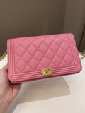 Chanel Quilted Boy Wallet On Chain Pink Caviar