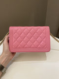 Chanel Quilted Boy Wallet On Chain Pink Caviar