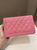 Chanel Quilted Boy Wallet On Chain Pink Caviar