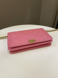 Chanel Quilted Boy Wallet On Chain Pink Caviar