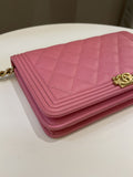 Chanel Quilted Boy Wallet On Chain Pink Caviar