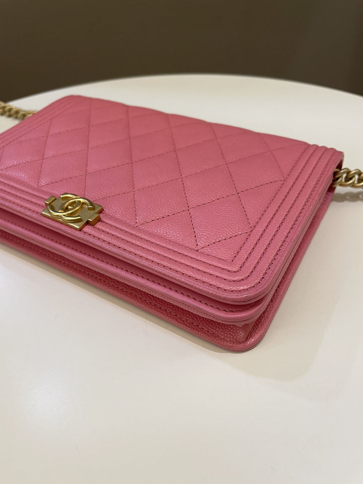 Chanel Quilted Boy Wallet On Chain Pink Caviar