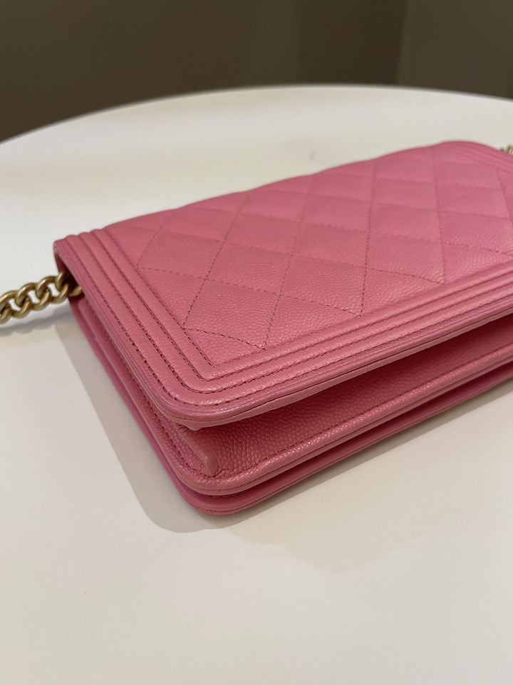 Chanel Quilted Boy Wallet On Chain Pink Caviar