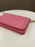 Chanel Quilted Boy Wallet On Chain Pink Caviar