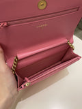 Chanel Quilted Boy Wallet On Chain Pink Caviar