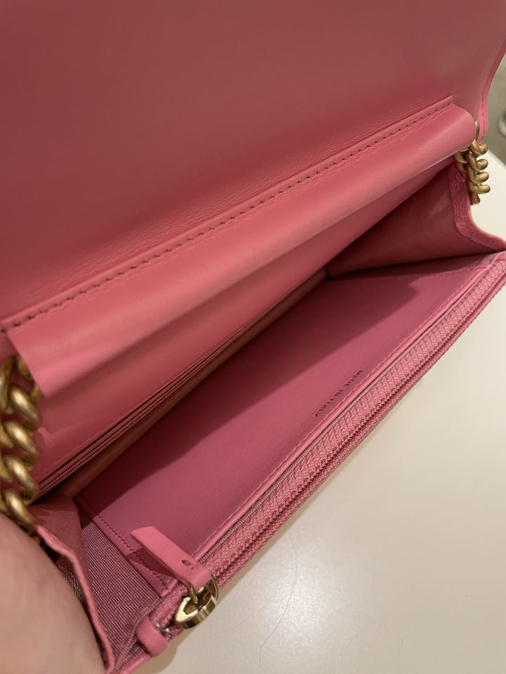 Chanel Quilted Boy Wallet On Chain Pink Caviar