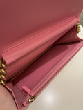 Chanel Quilted Boy Wallet On Chain Pink Caviar