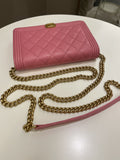 Chanel Quilted Boy Wallet On Chain Pink Caviar