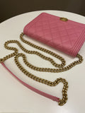 Chanel Quilted Boy Wallet On Chain Pink Caviar
