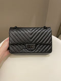 Chanel 2.55 225 So Black Chevron Reissue Double Flap Black Calfskin