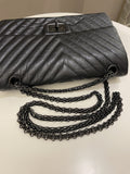 Chanel 2.55 225 So Black Chevron Reissue Double Flap Black Calfskin