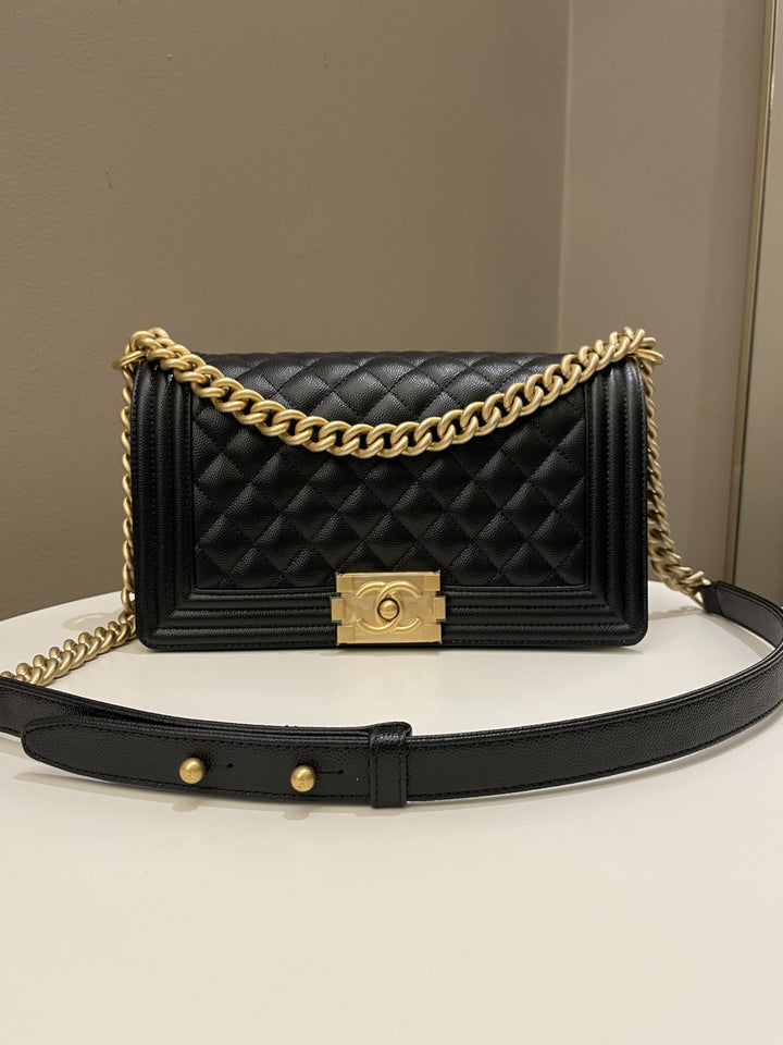Chanel Quilted Boy Old Medium Black Caviar