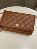 Chanel 23A Cc Quilted Wallet on Chain Tan Brown Caviar