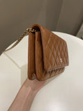 Chanel 23A Cc Quilted Wallet on Chain Tan Brown Caviar