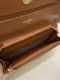 Chanel 23A Cc Quilted Wallet on Chain Tan Brown Caviar
