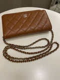 Chanel 23A Cc Quilted Wallet on Chain Tan Brown Caviar
