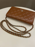 Chanel 23A Cc Quilted Wallet on Chain Tan Brown Caviar