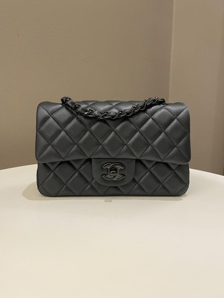 Chanel 23B Classic Quilted So Black Mini Rectangular Black Lambskin