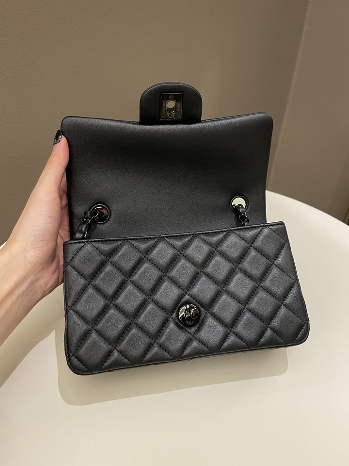 Chanel 23B Classic Quilted So Black Mini Rectangular Black Lambskin