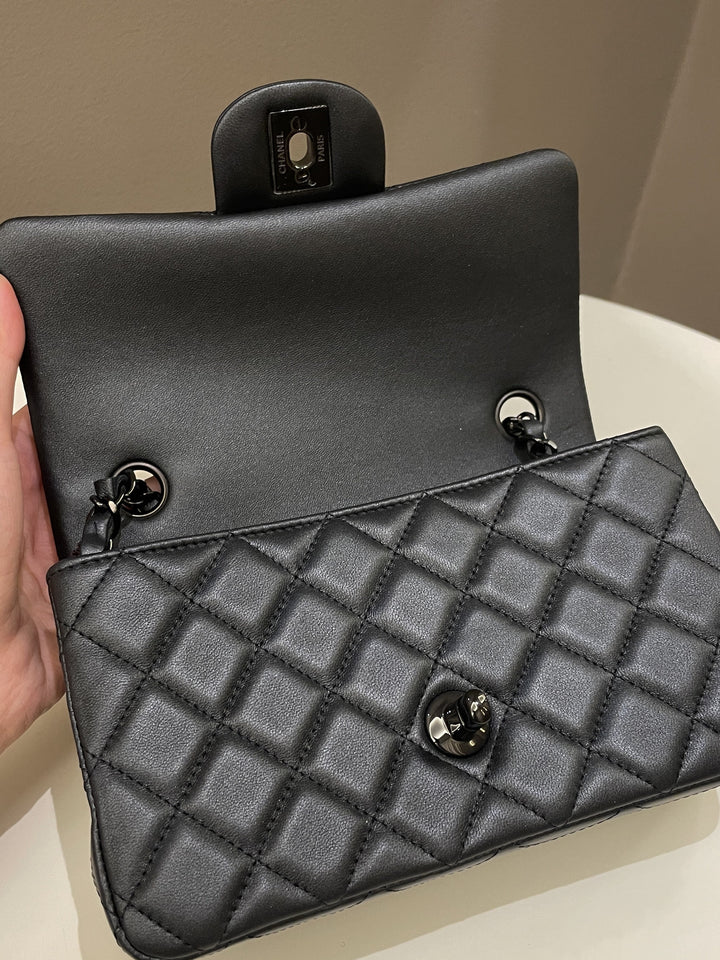 Chanel 23B Classic Quilted So Black Mini Rectangular Black Lambskin