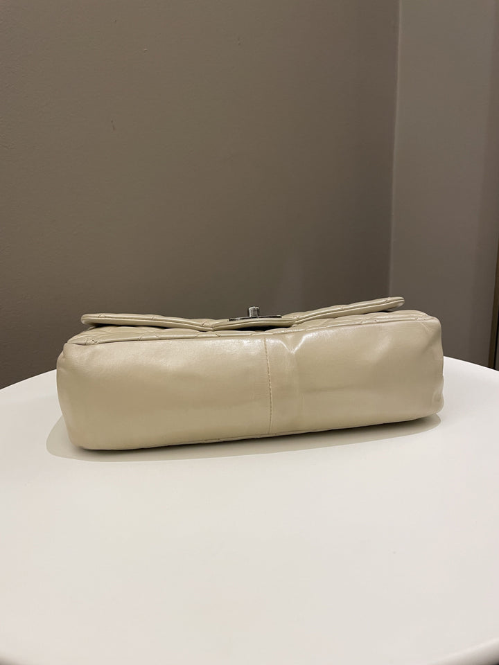 Chanel Quilted Handle Flap Bag Beige Calfskin